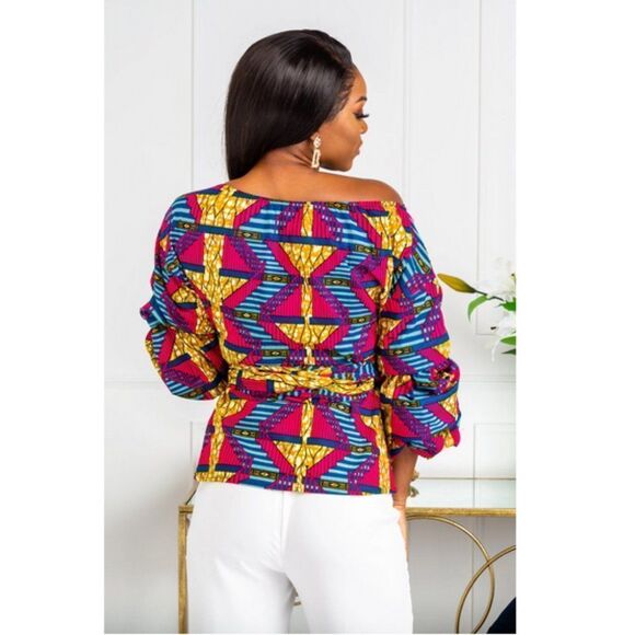 L'AVIYE African Print Off Shoulder Wrap Blouse - Picture 4 of 5